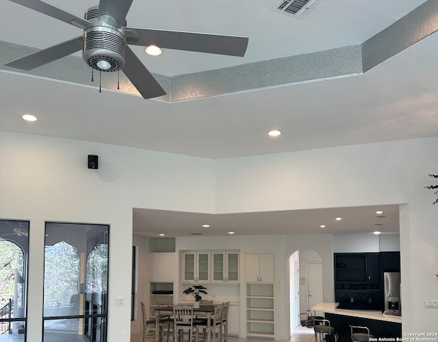 living room with ceiling fan