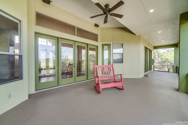 view of patio featuring ceiling fan