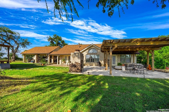 735 Hot Shot Ln, Mcqueeney, TX 78123 - back of property with a pergola, a yard, and a patio area