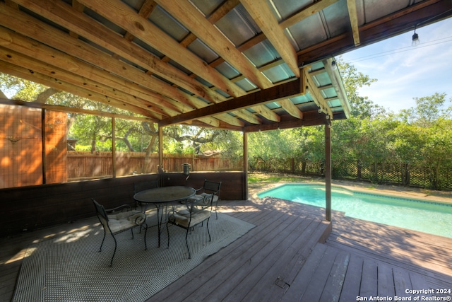 view of pool featuring a wooden deck