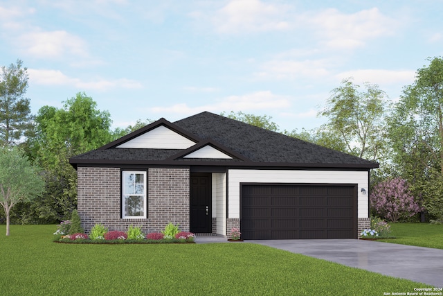 view of front of home featuring a garage and a front yard