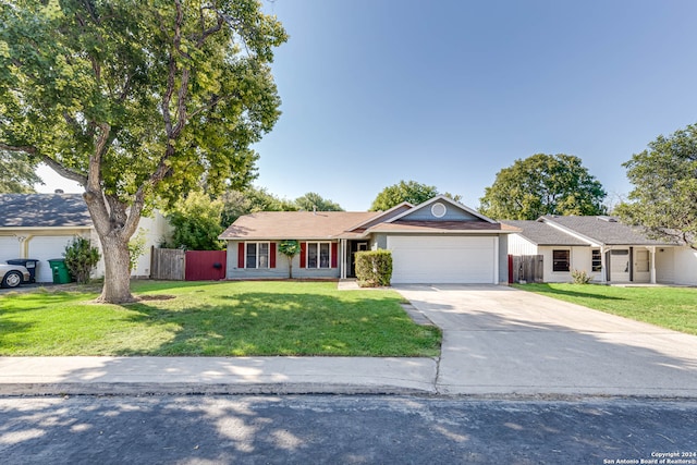 ranch-style house with a front lawn and a garage