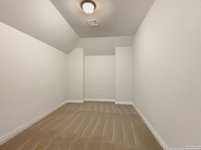 bonus room featuring light colored carpet and a textured ceiling