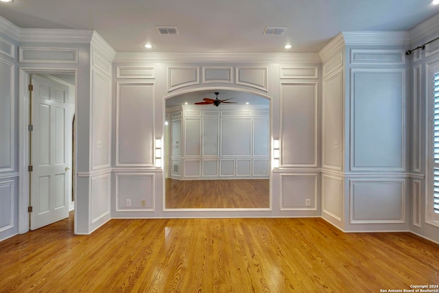 interior space featuring ceiling fan and light hardwood / wood-style floors