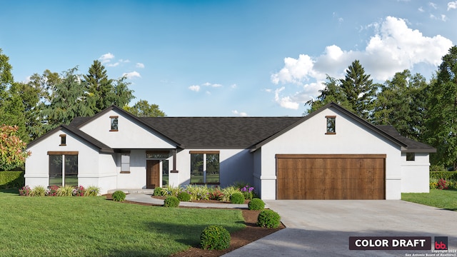 view of front of house featuring a garage and a front yard