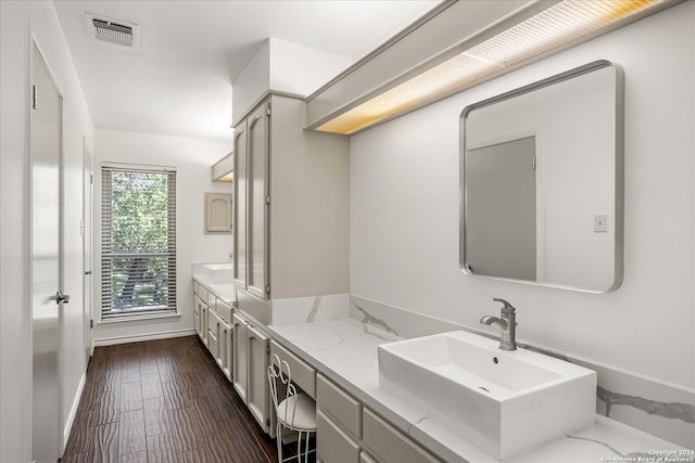 bathroom with vanity and wood-type flooring