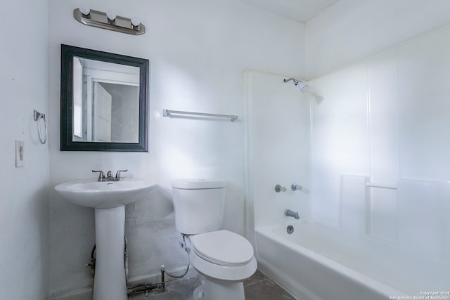 full bathroom featuring shower / bathing tub combination, toilet, sink, and tile patterned floors