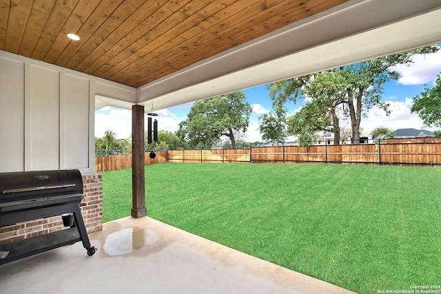 view of yard featuring a fenced backyard and a patio