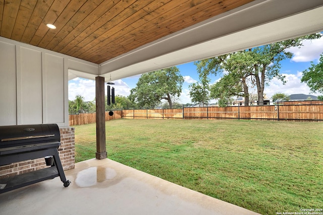 view of yard featuring a patio and a fenced backyard