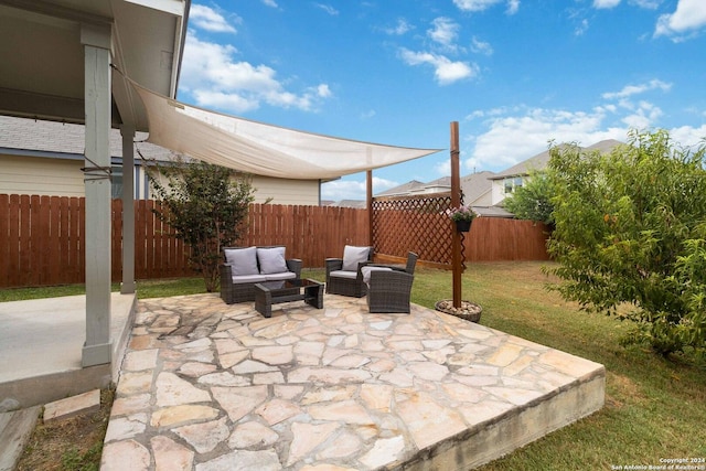 view of patio / terrace with a fenced backyard and outdoor lounge area