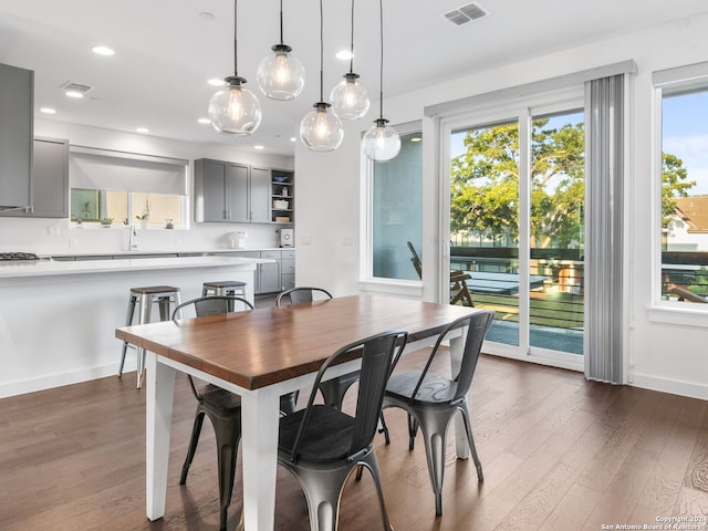 dining area with a wealth of natural light and wood-type flooring