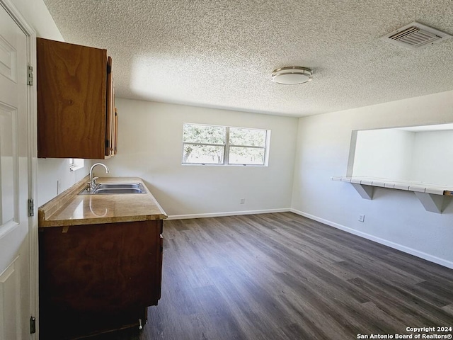 kitchen featuring dark wood-type flooring, a sink, visible vents, and baseboards