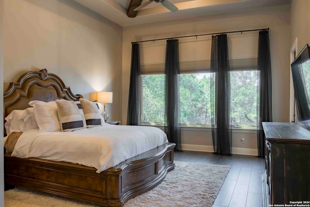 bedroom featuring ceiling fan and hardwood / wood-style flooring