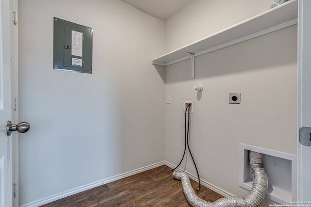 laundry room with washer hookup, dark wood-type flooring, electric panel, and hookup for an electric dryer