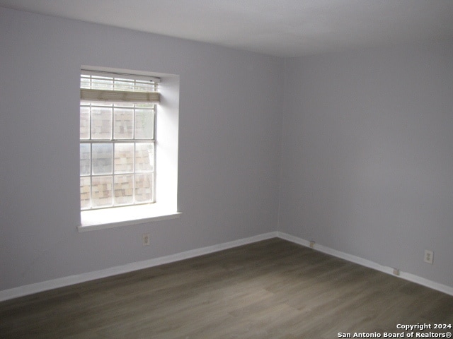 spare room with a wealth of natural light and dark hardwood / wood-style flooring