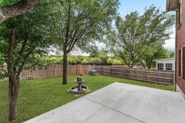 view of yard with a patio and a fenced backyard