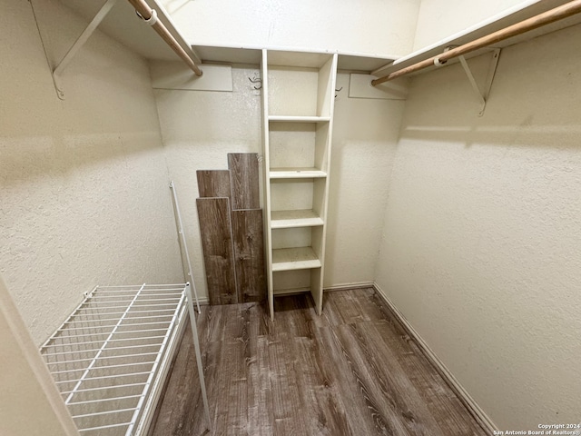 spacious closet featuring dark hardwood / wood-style flooring