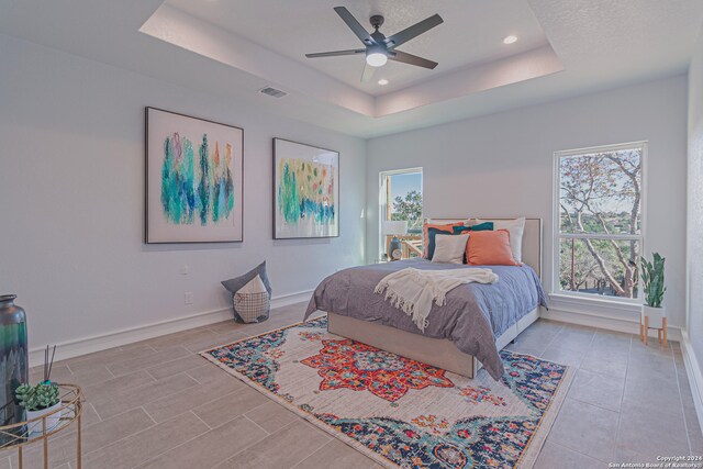 empty room with french doors, coffered ceiling, beam ceiling, and ceiling fan