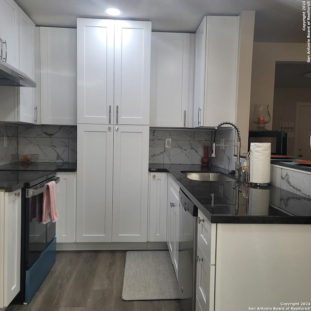 kitchen with white cabinetry, dishwasher, sink, and range with electric cooktop