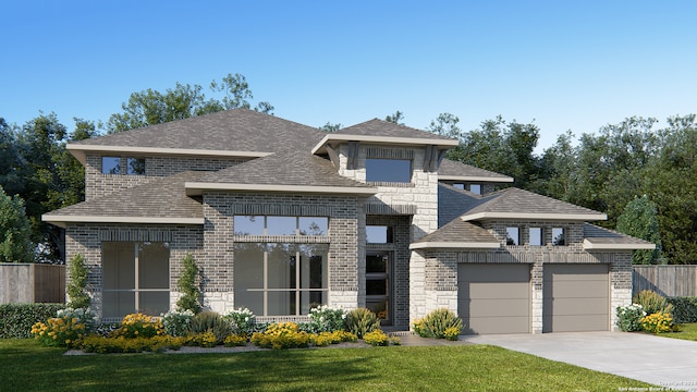 view of front of house with a garage and a front yard