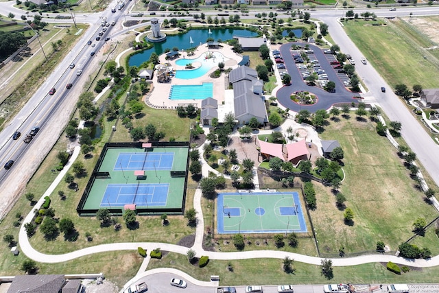 aerial view with a water view