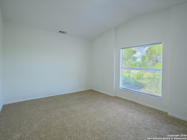 empty room featuring vaulted ceiling and carpet