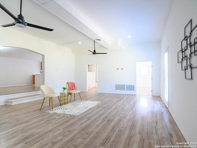 unfurnished room featuring ceiling fan and light wood-type flooring