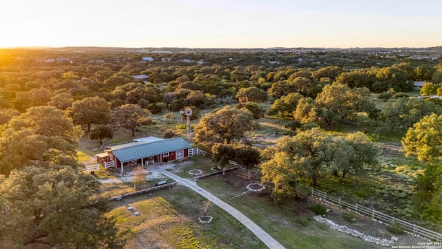 view of aerial view at dusk