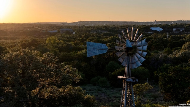 view of aerial view at dusk