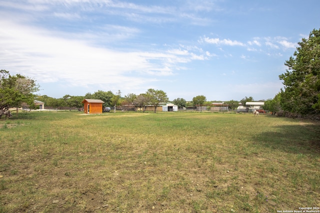 view of yard featuring a shed