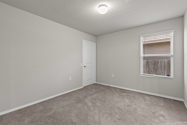 unfurnished room featuring a textured ceiling and carpet