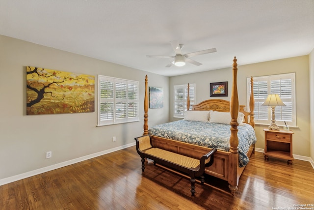 bedroom featuring ceiling fan and wood-type flooring