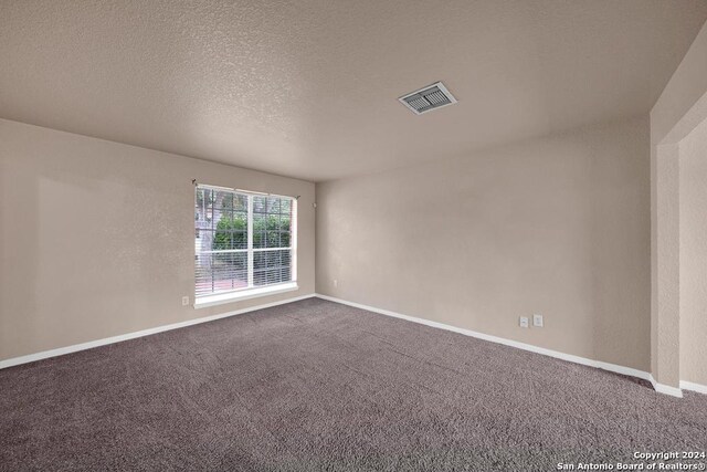 empty room featuring a textured ceiling and carpet floors