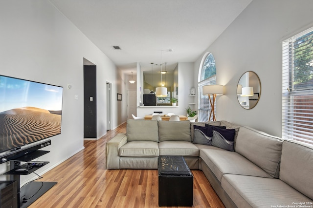 living room with hardwood / wood-style floors