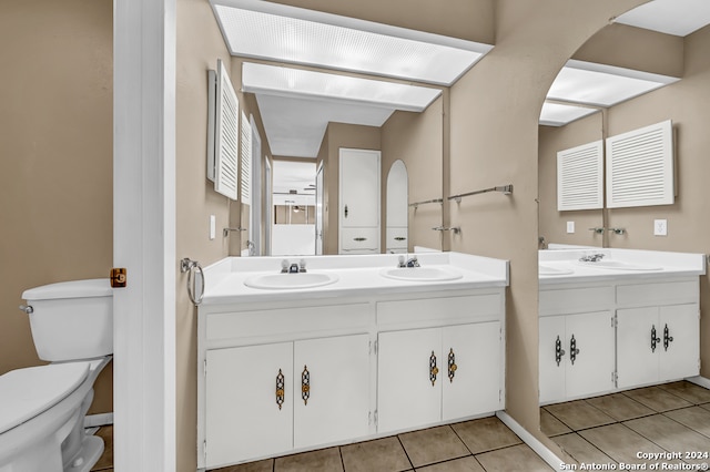 bathroom with tile patterned floors, vanity, and toilet