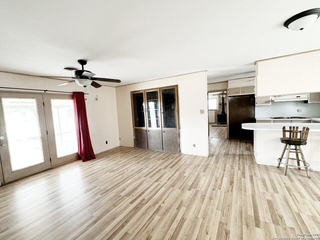 interior space featuring light wood-type flooring and ceiling fan