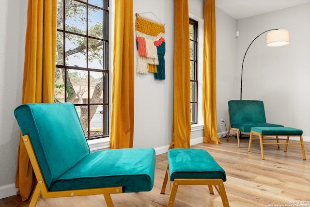 living area with wood-type flooring