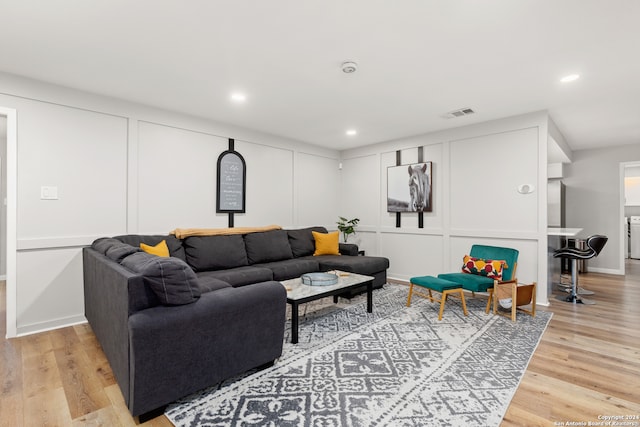 living room featuring light wood-type flooring