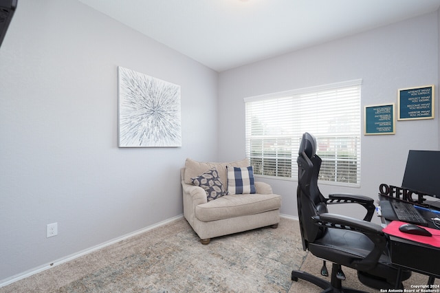 view of carpeted home office