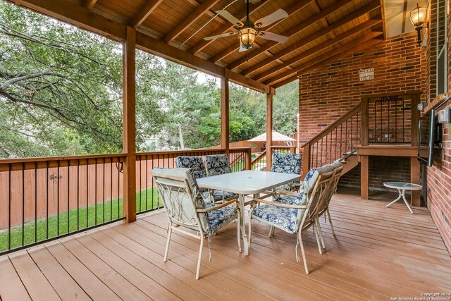 wooden terrace with ceiling fan