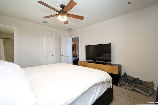 bedroom featuring ceiling fan and carpet flooring