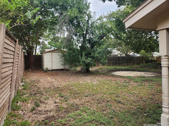 view of yard with a storage shed