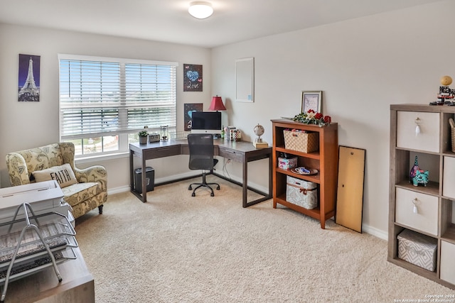 view of carpeted home office