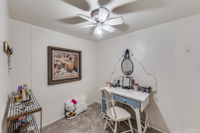 office with ceiling fan and light colored carpet