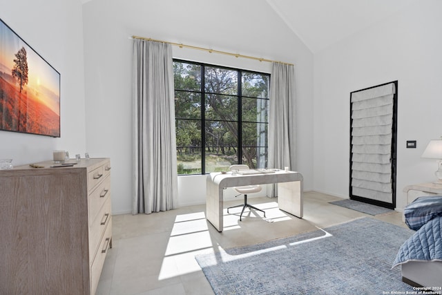 office area featuring plenty of natural light and high vaulted ceiling