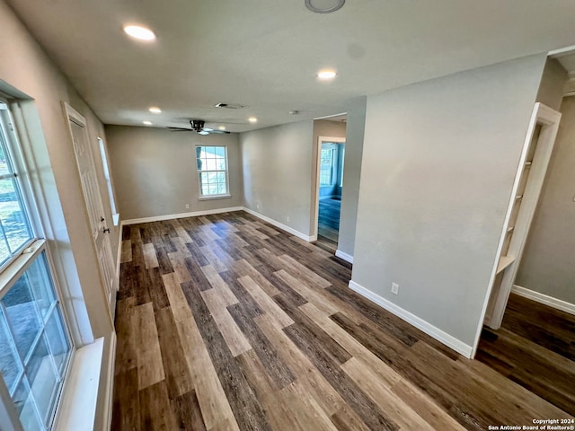 spare room with ceiling fan and hardwood / wood-style floors