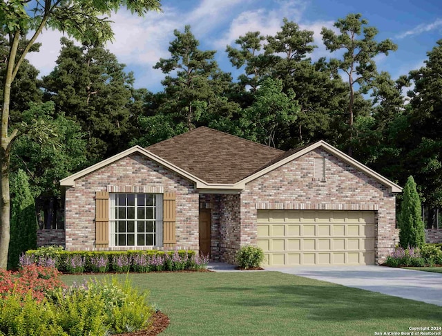 view of front facade with a garage and a front yard