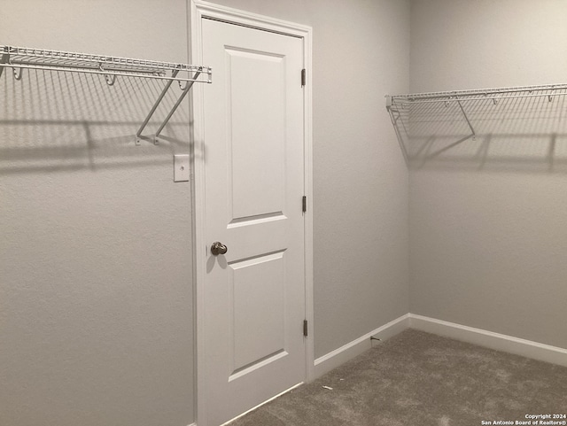 spacious closet featuring dark colored carpet