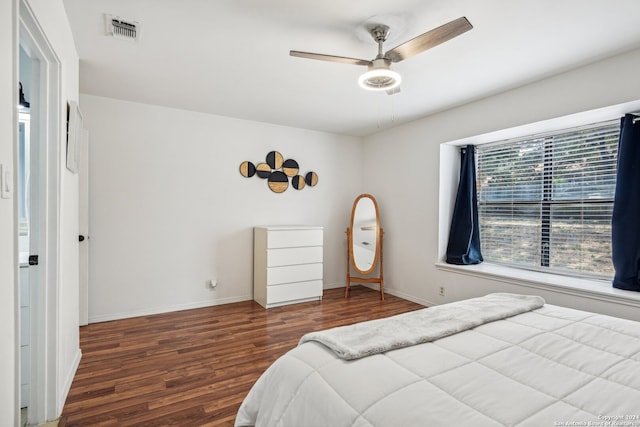 bedroom featuring ceiling fan and wood-type flooring