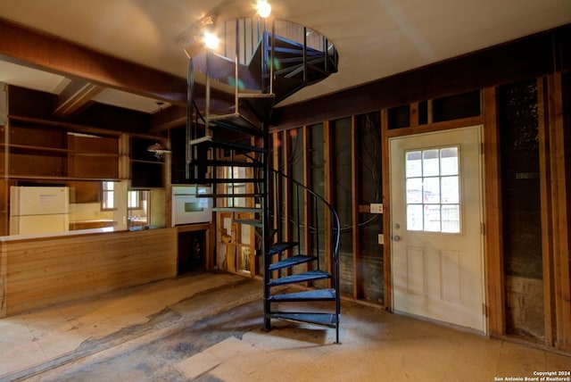 interior space with freestanding refrigerator